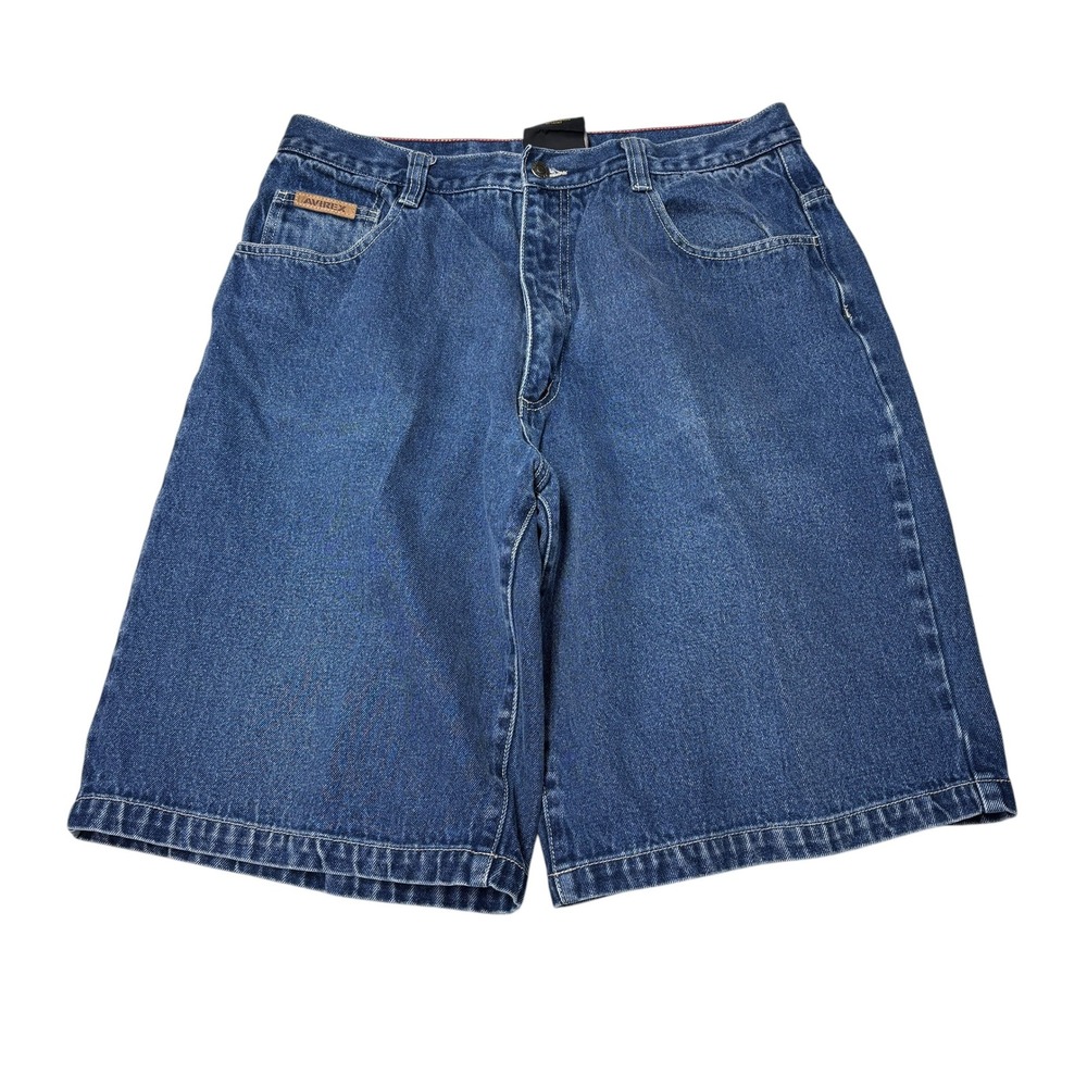 Avirex Vintage Baggy Denim Shorts Men 36X12 Blue Medium Wash Embroidered Y2K 90s